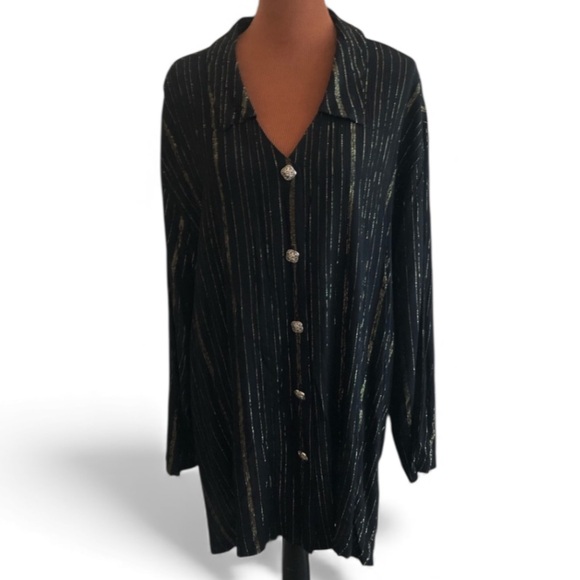C.M. Shapes Long Sleeve Blouse Plus Size 4x Black and Gold Striped NWOT - Picture 10 of 10